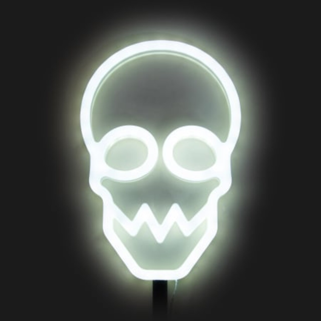 10" White Neon Skull Light Stake with Timer – Halloween Yard Décor